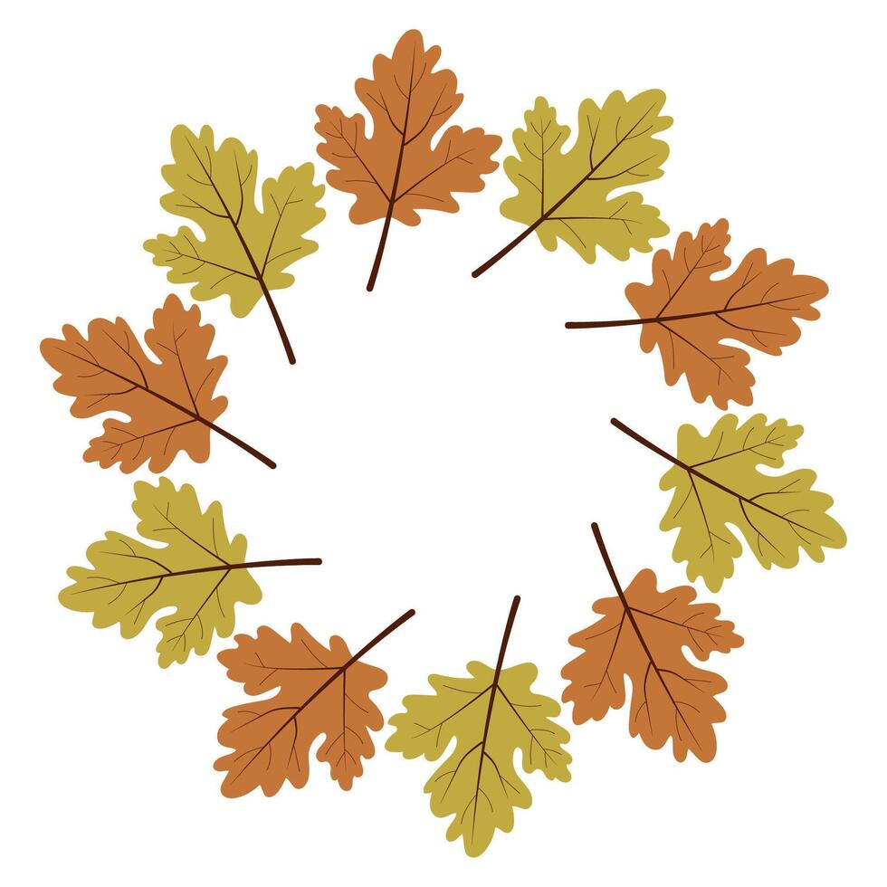 Round frame with autumn leaves. Colorful autumn leaves arranged in a circular pattern to celebrate the fall season in a cozy environment vector