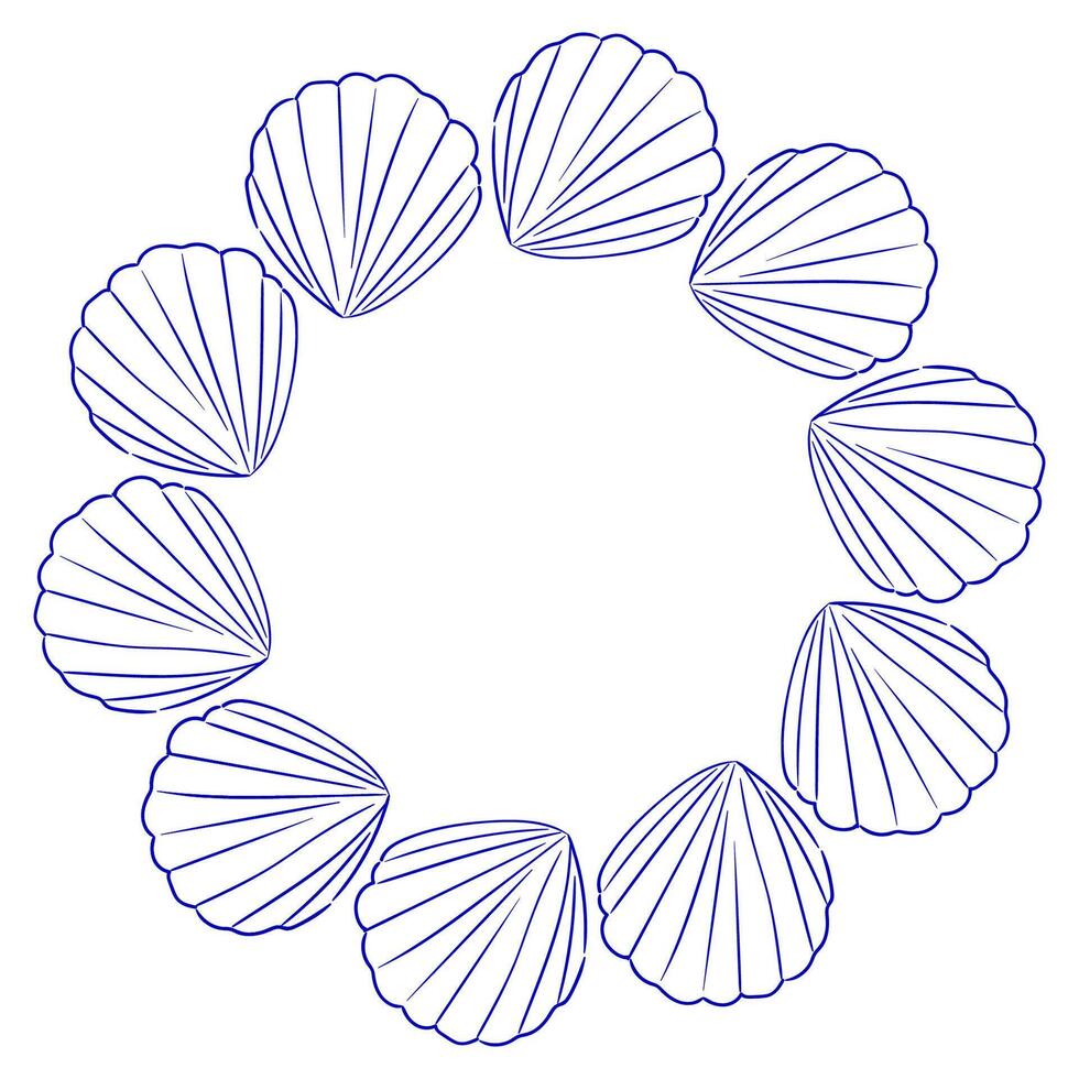 Shells arranged in a circular pattern for decorative art project on a white background vector
