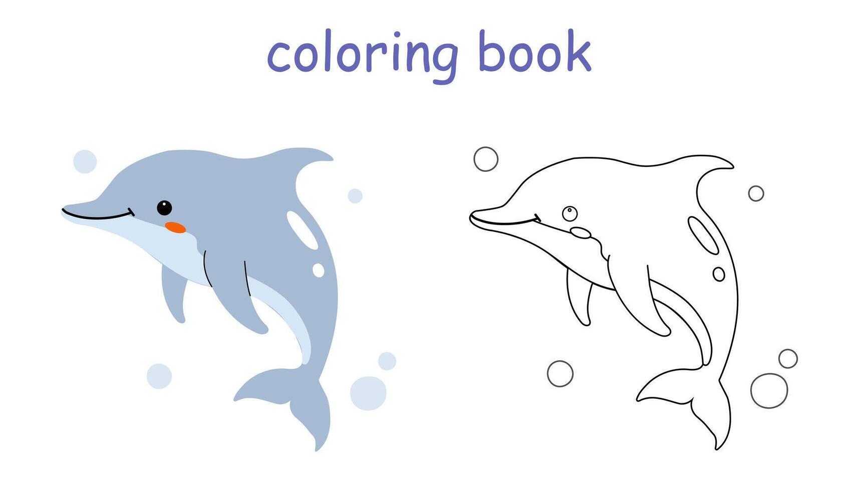 happy dolphin coloring book for kids. Wild animal coloring pages for children vector