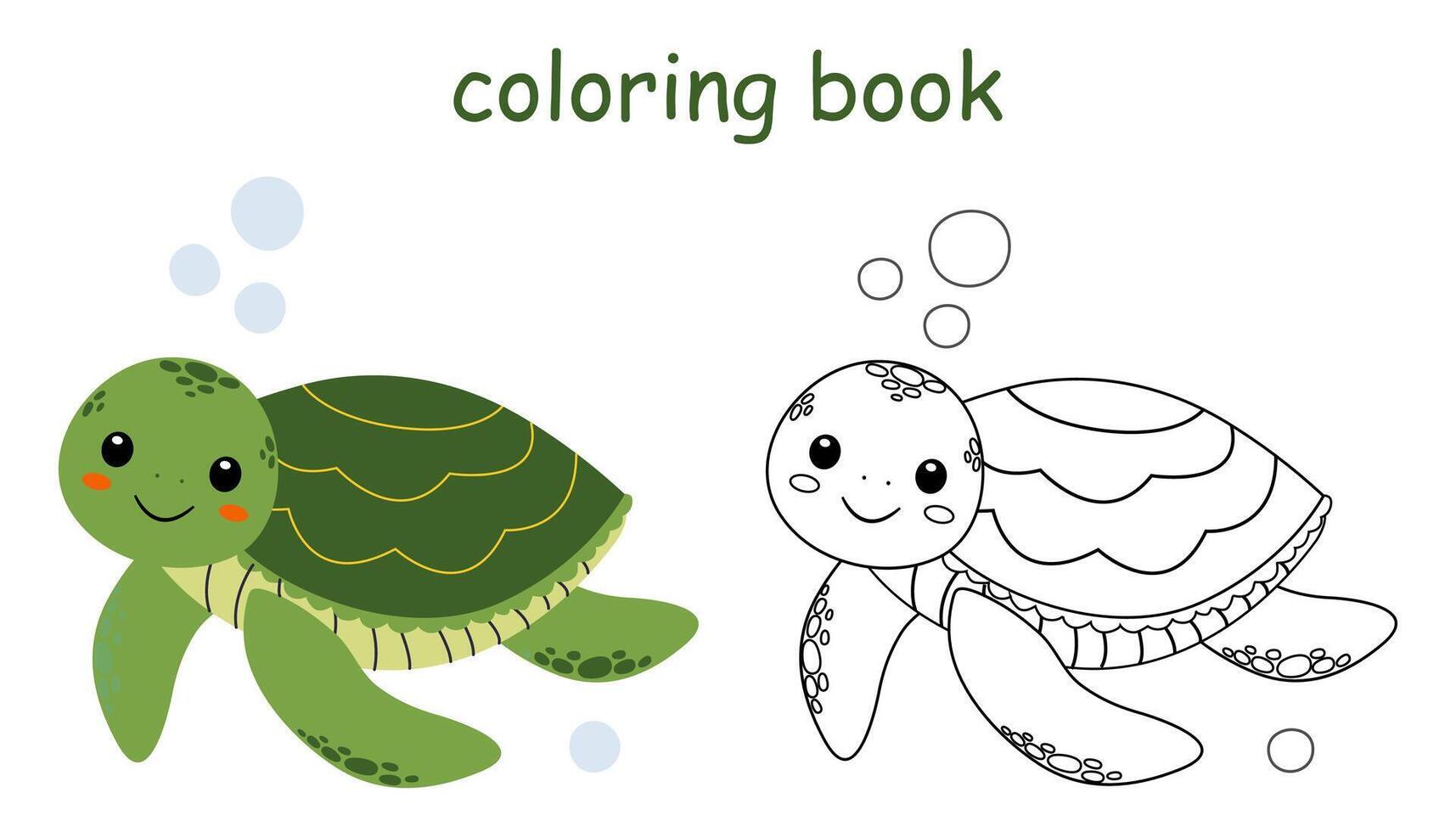 happy turtle coloring book for kids. Wild animal coloring pages for children vector