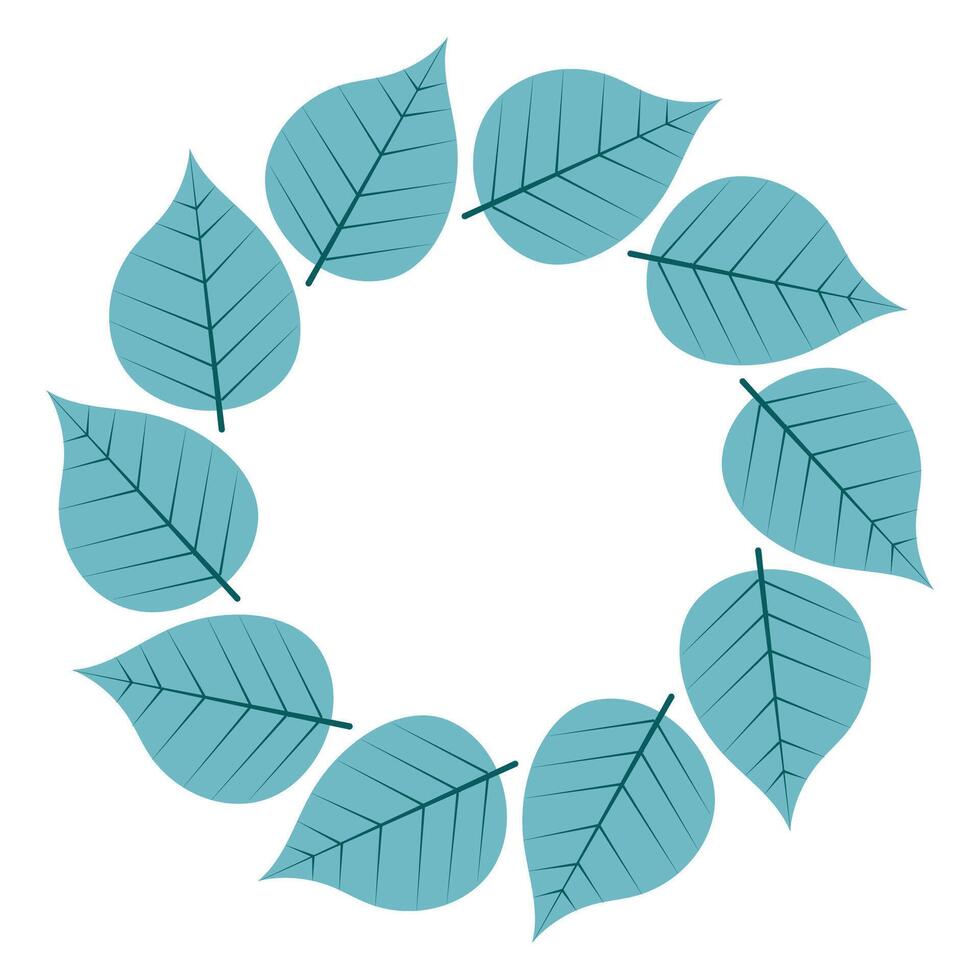 Circular arrangement of teal leaves on white background for decorative or artistic use in design projects vector