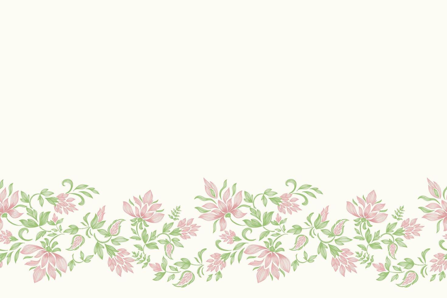 Vintage Floral pattern seamless Lotus water Lilly flower motifs border background frame embroidery. Ethnic Ikat pattern indian flower design hand drawn. vector
