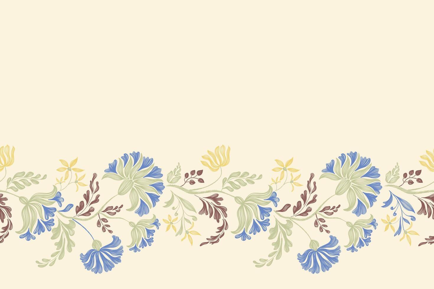 Blue Floral pattern border seamless ethnic design abstract background indian vintage style. vector