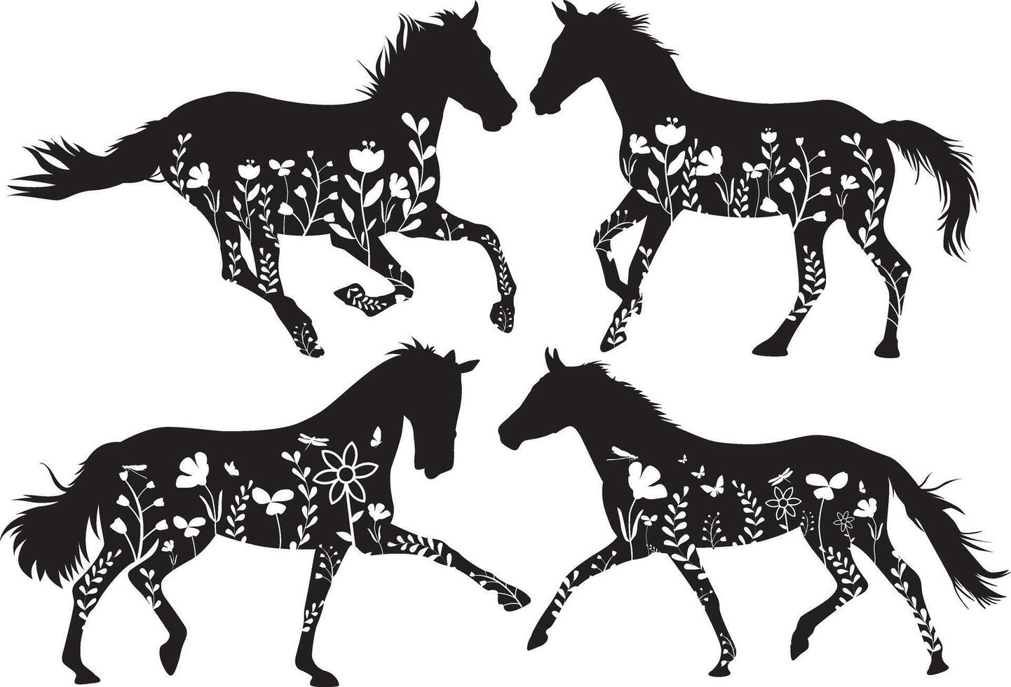Floral Horse, Wildflower, Horse Girl, Farmhouse, Horse Lover vector