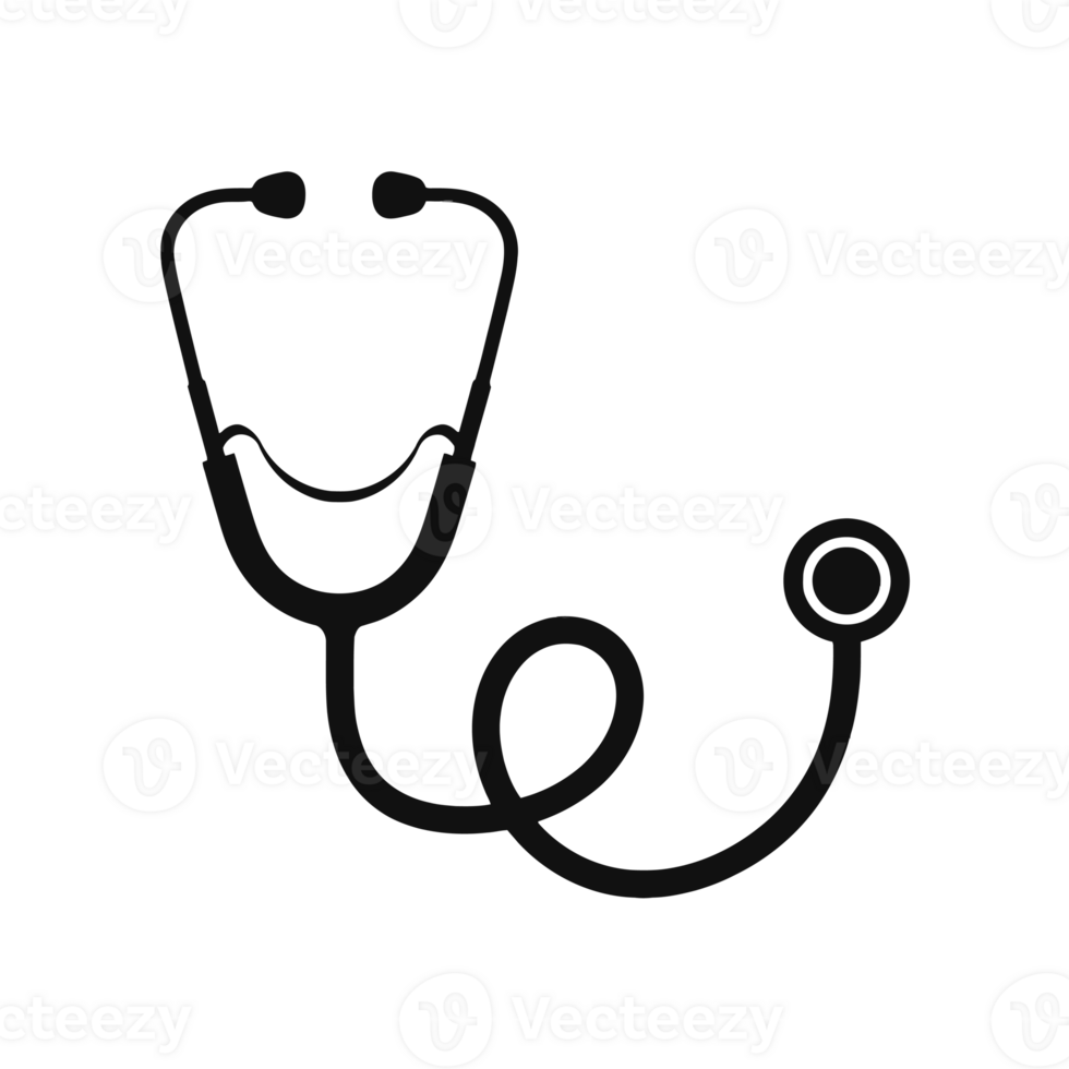A black stethoscope showcasing its traditional looped shape and prominent earpieces. cutouts png