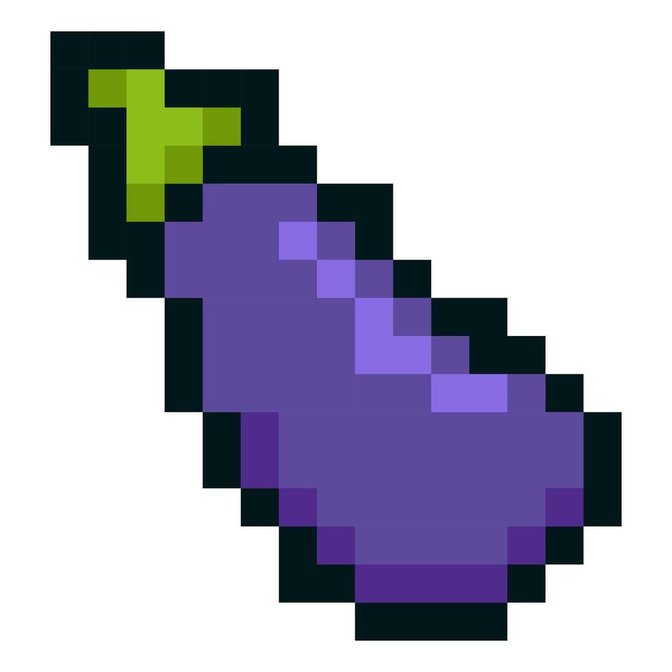 Pixel art eggplant emoji isolated on white background vector