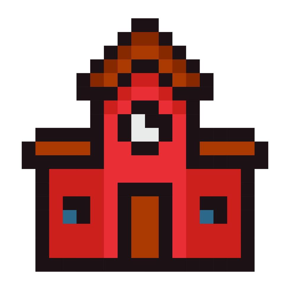 Pixel art red school building emoji illustration isolated on white background vector