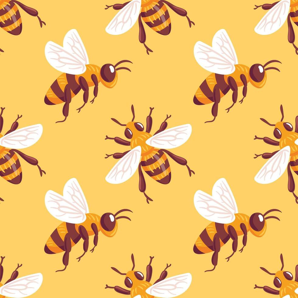 A seamless pattern featuring adorable bees on a vibrant yellow background. This design captures the essence of nature and playfulness, making it ideal for textiles, wallpapers, and creative projects. vector
