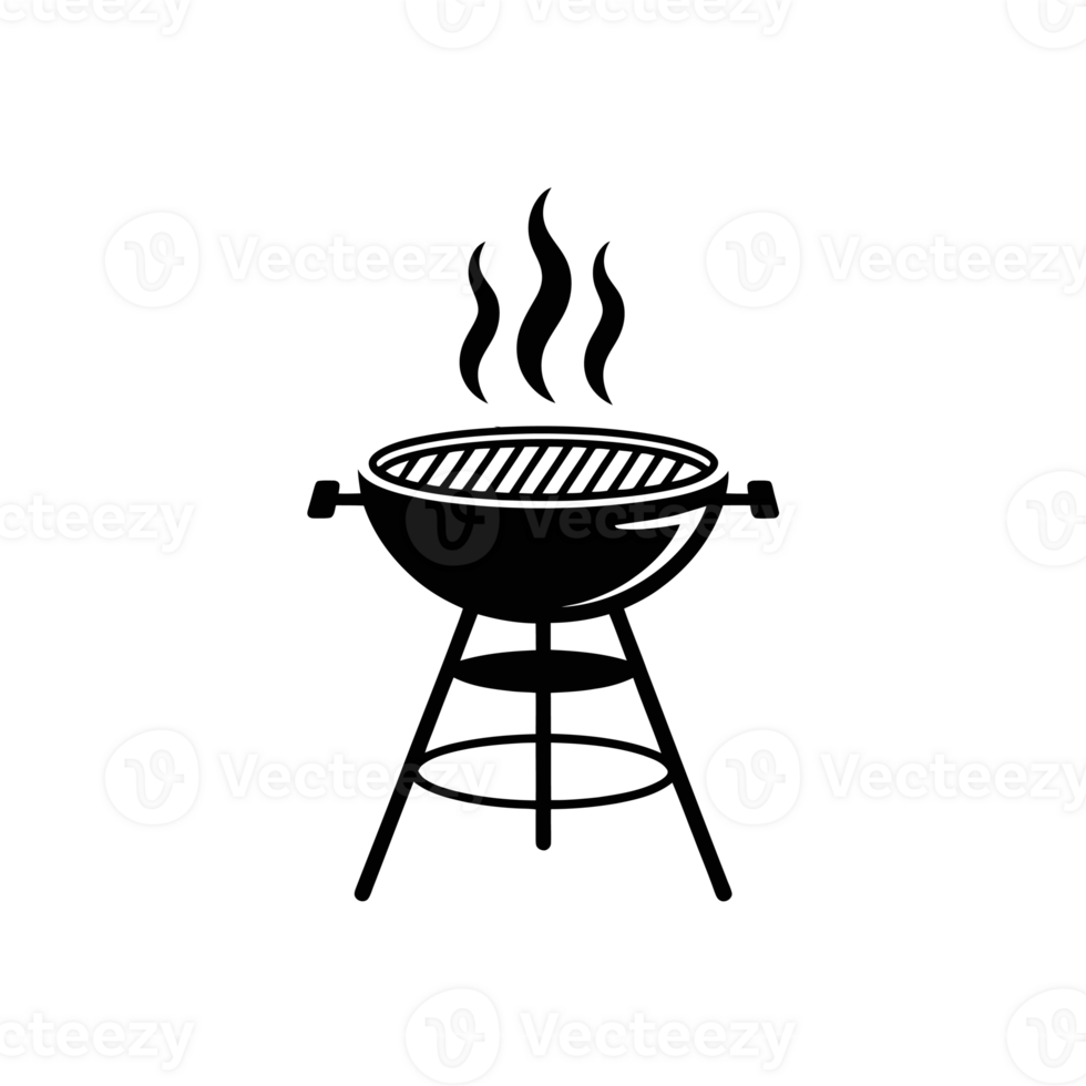 A simple black illustration depicts a barbecue grill with smoke rising from it. cutouts png