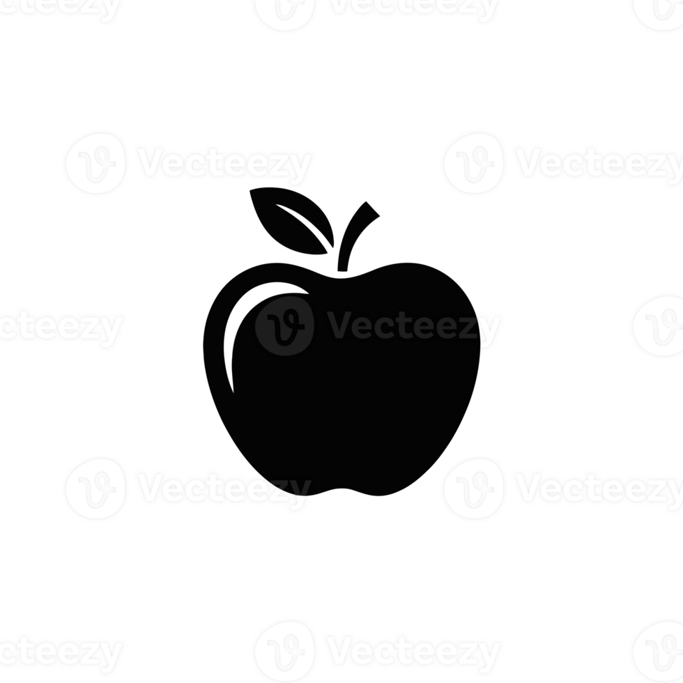 A black silhouette of an apple with a leaf on top cutouts png