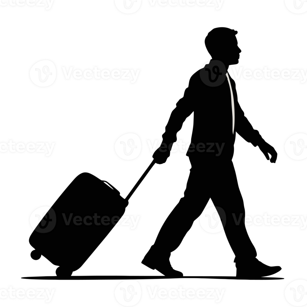 A silhouette of a person walking and pulling a rolling suitcase is depicted, suggesting movement and trave cutouts png