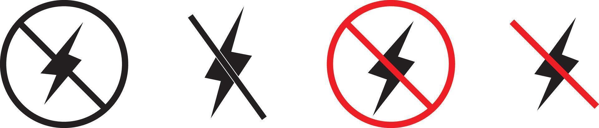 Set of no electricity signs. No lightning symbol. bright warning.Lightning and no lightning. thunderbolt symbol illustration, vector
