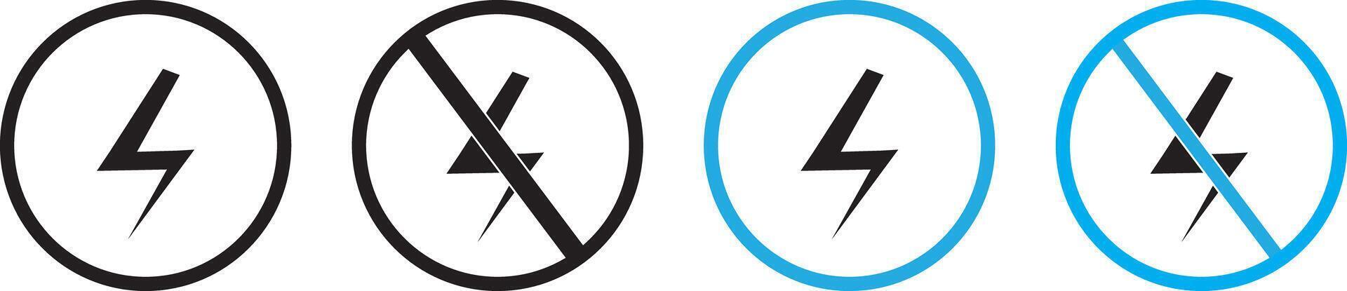 no electricity black blue icon set. No lightning symbol. bright warning.Lightning and no lightning. vector