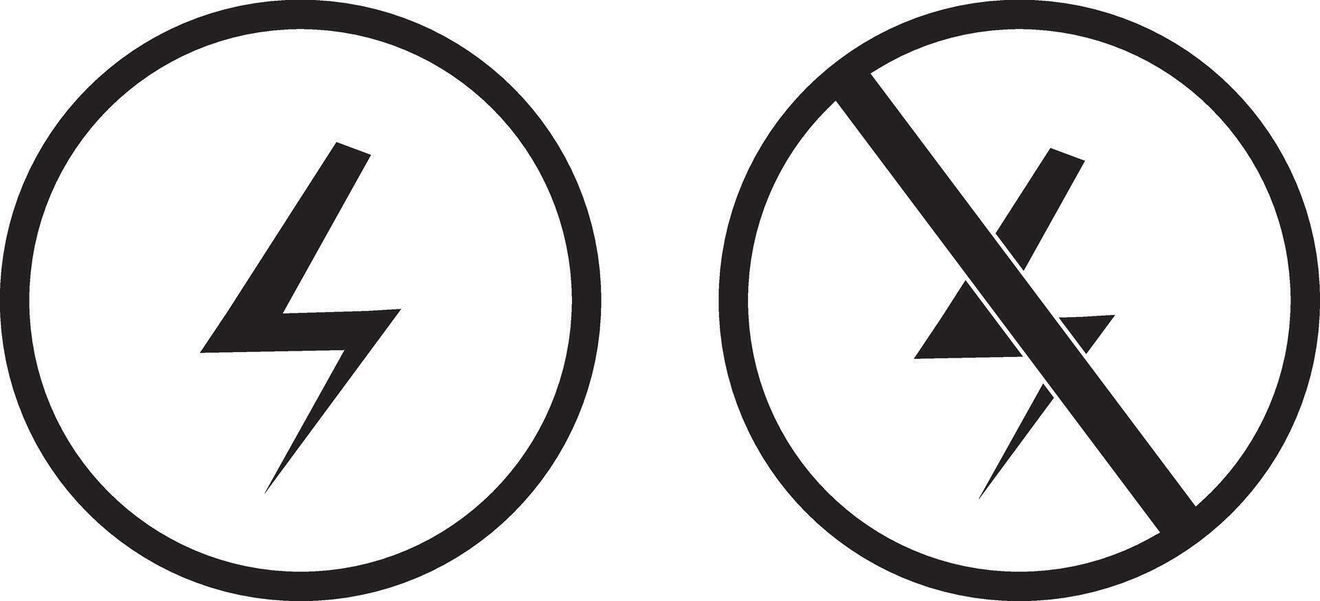 Set of no electricity vactor icon. No lightning symbol. bright warning.Lightning and no lightning. vector