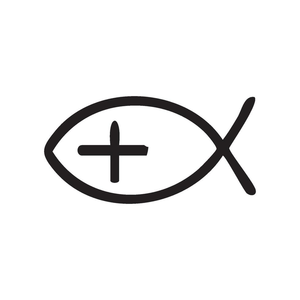 a black and white illustration of a fish with a cross vector