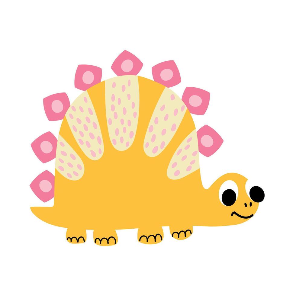 Cute Cartoon Stegosaurus Illustration. White background, isolate vector