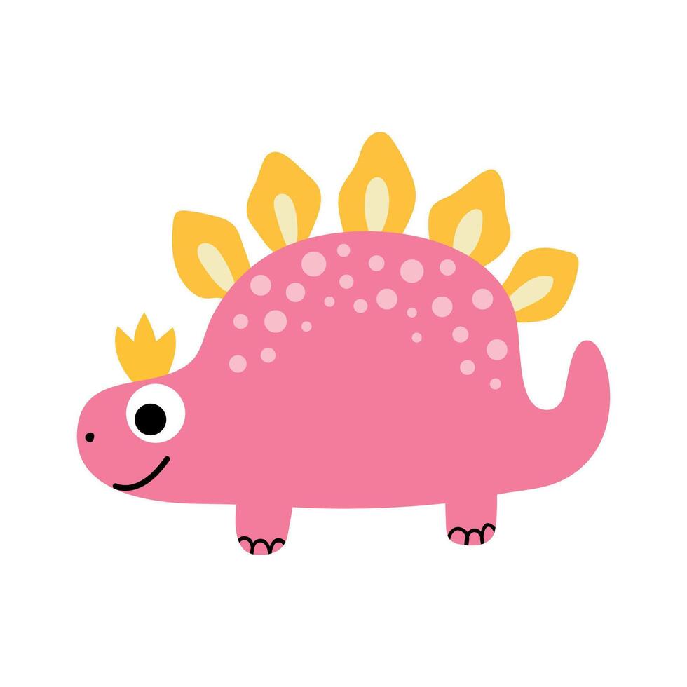 Cute Pink Dinosaur Illustration. White background, isolate vector