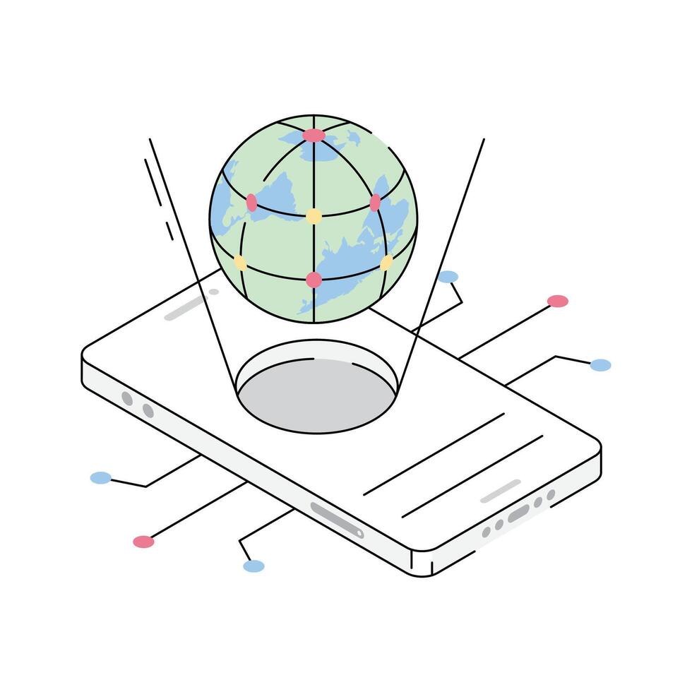 A modern isometric style icon of world hologram map vector