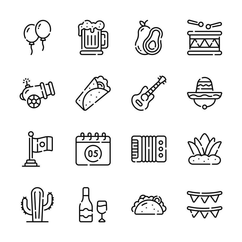Latest Bundle of Mexican Event Outline Style Icons vector