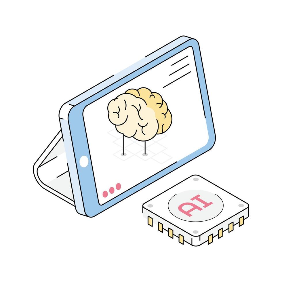 An amazing isometric icon of ai mind visualization vector