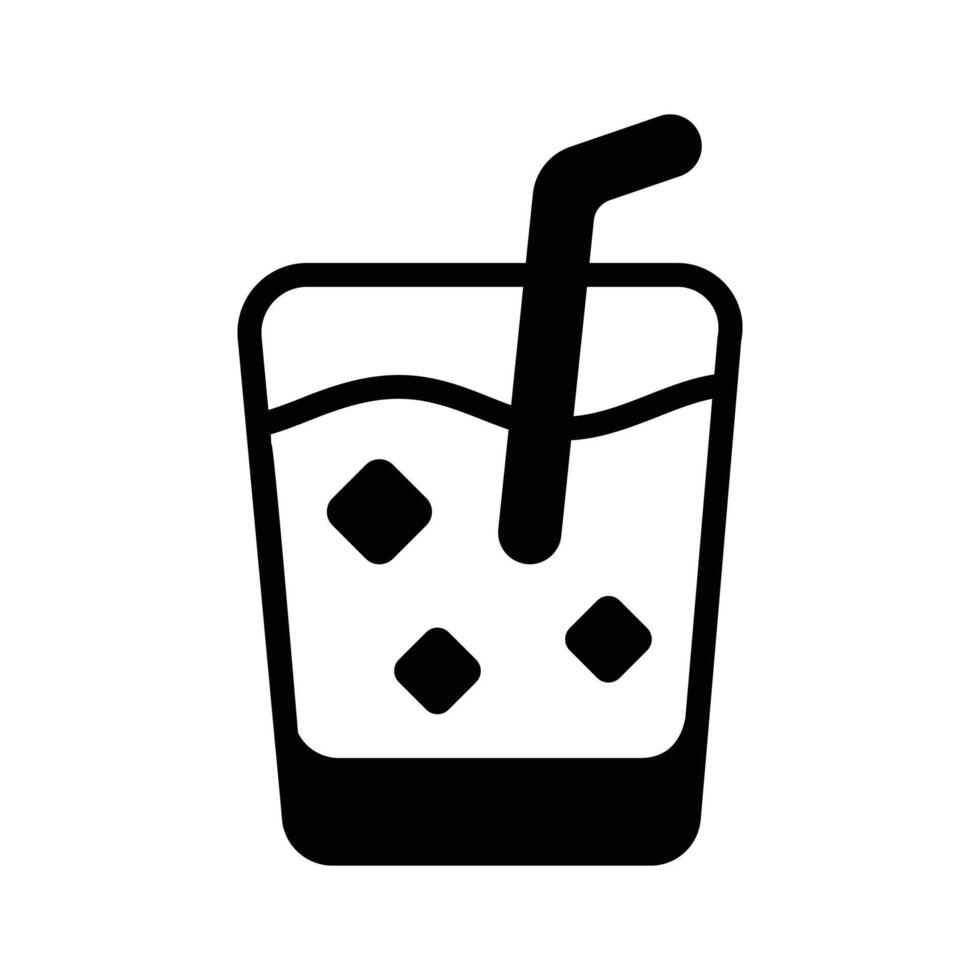 A glyph style icon of refreshing juice glass with straw. vector