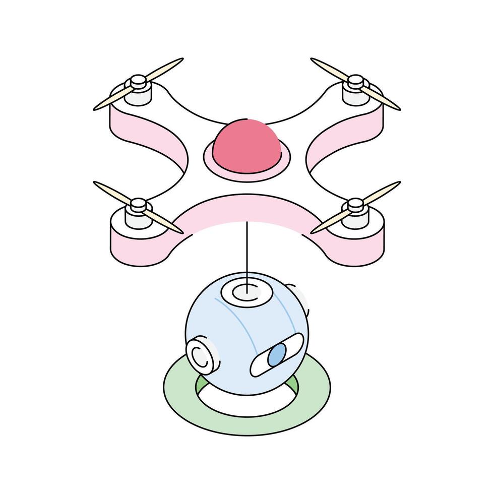 A visually engaging isometric icon of drone technology feature vector