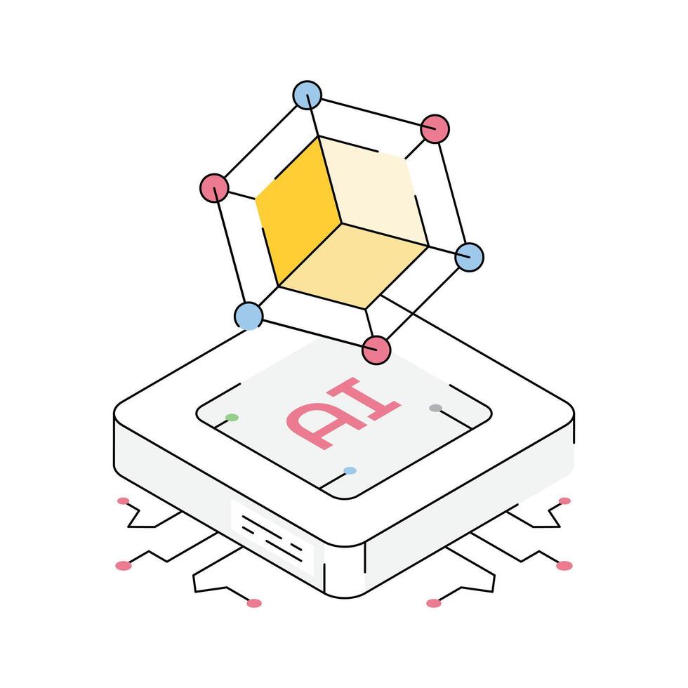 A visually appealing isometric icon of ai processor chip vector