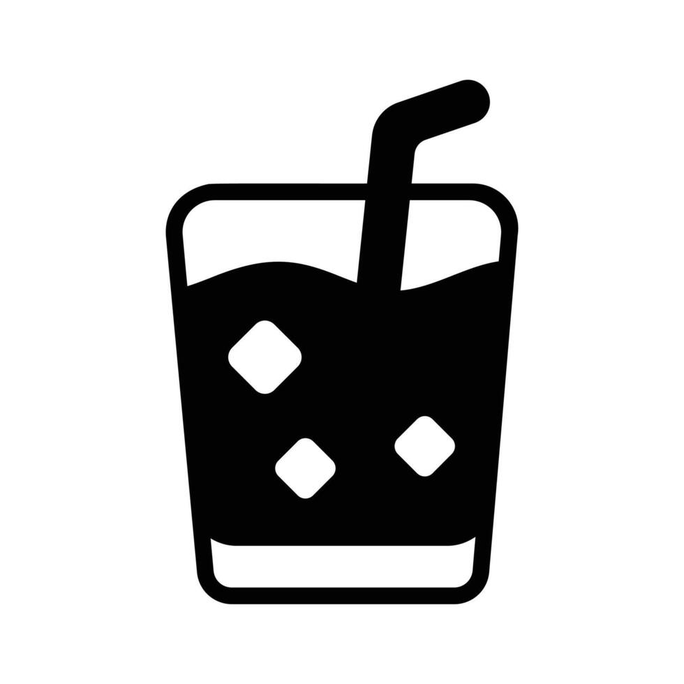 A glyph style icon of refreshing juice glass with straw vector