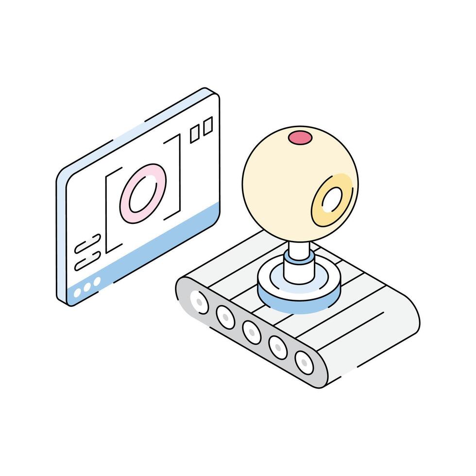 A visually engaging isometric icon of ai camera detection vector