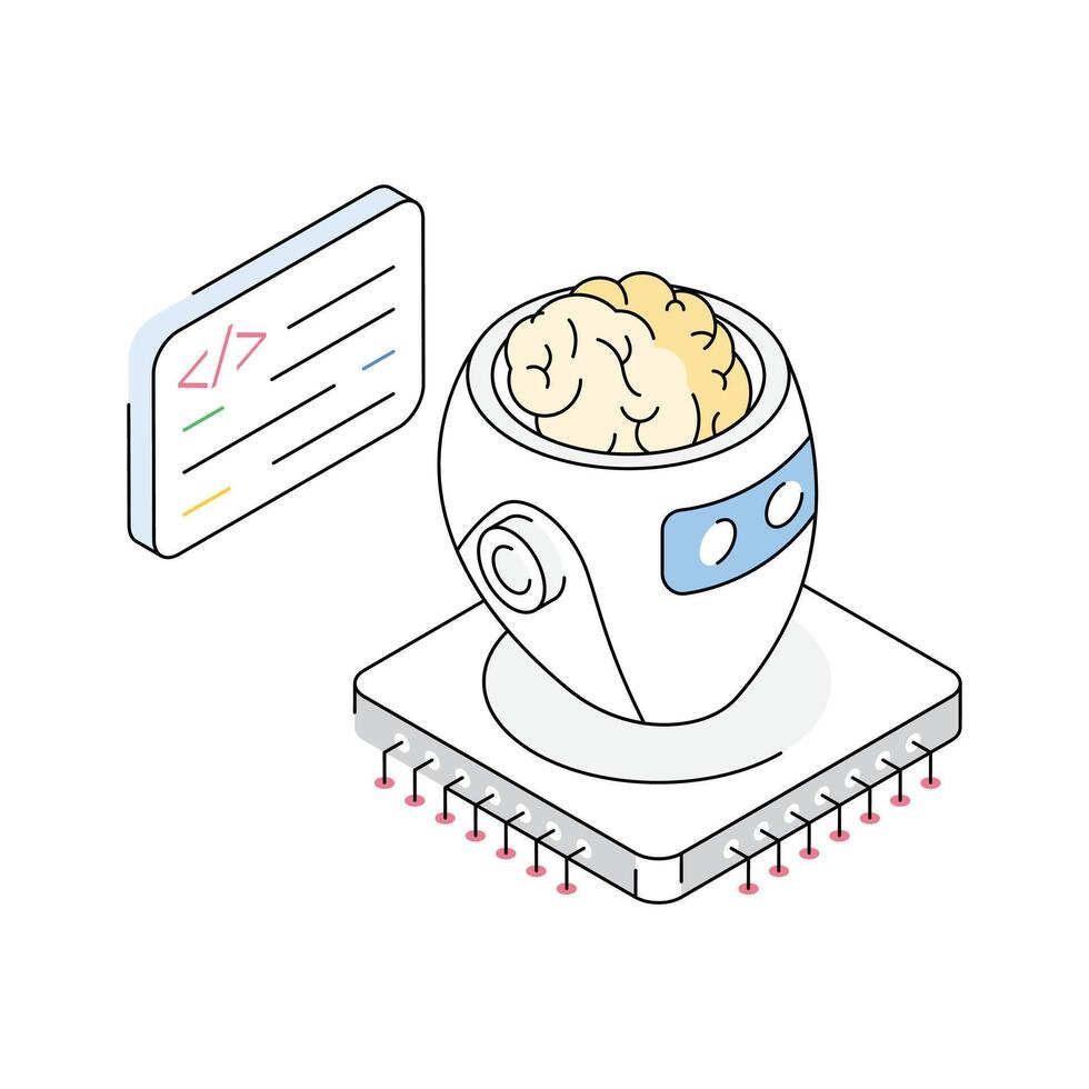 Check out this isometric icon showing robot coding process vector
