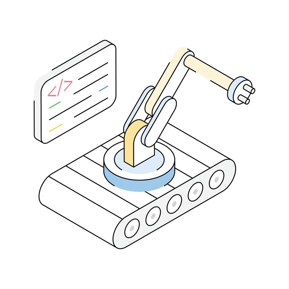 A modern isometric outline icon of robot programming task vector