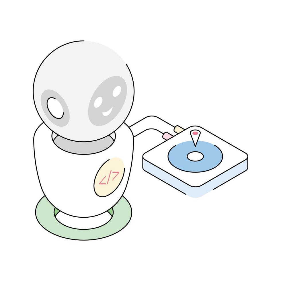 A captivating isometric outline icon of bot coding station vector