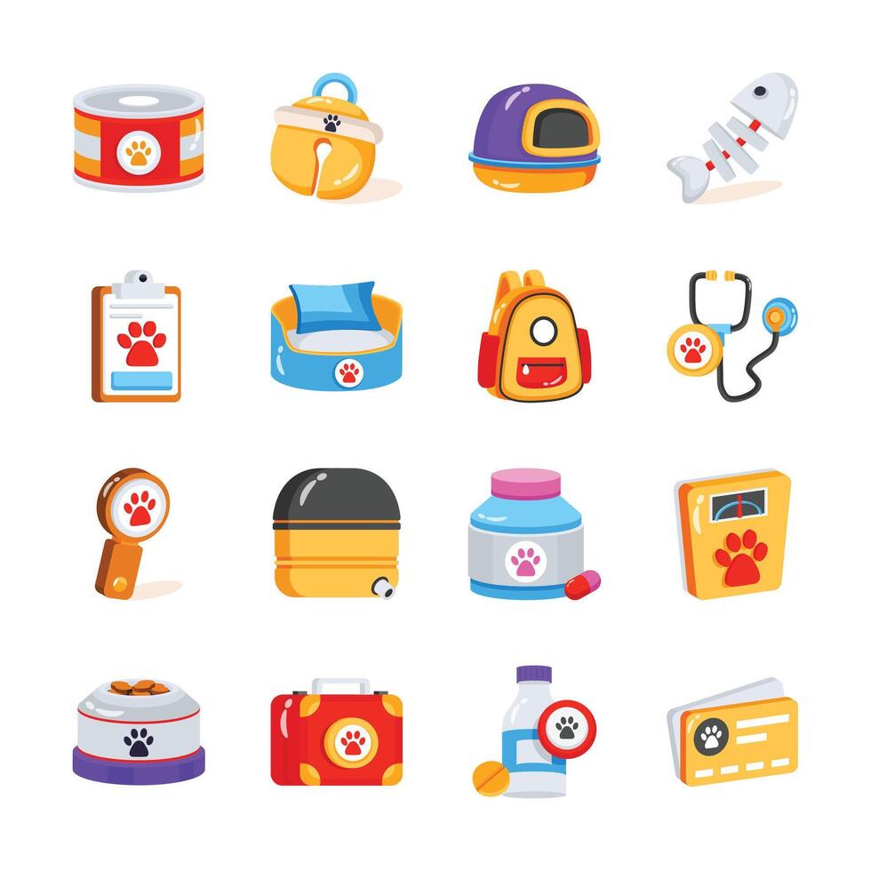 Bundle of Veterinary and Pet Supplies 3D Icons vector
