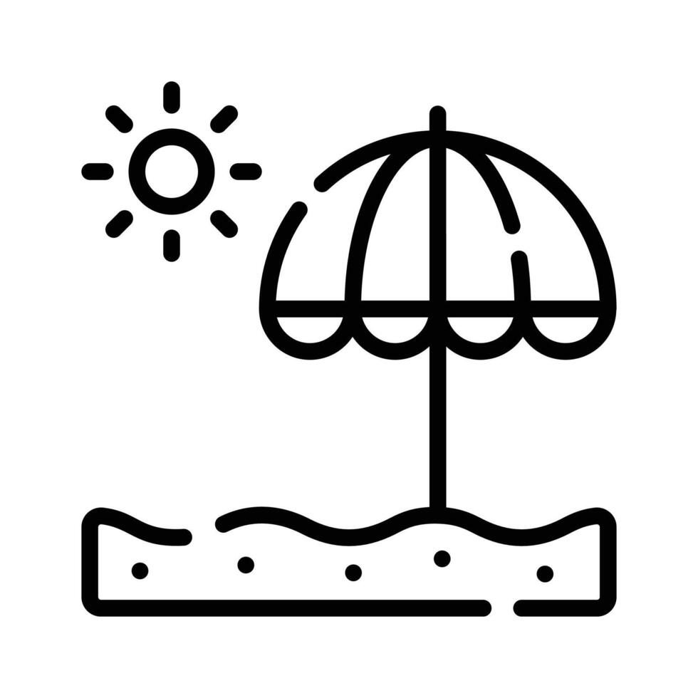 An outline icon showing a beach umbrella with sun vector