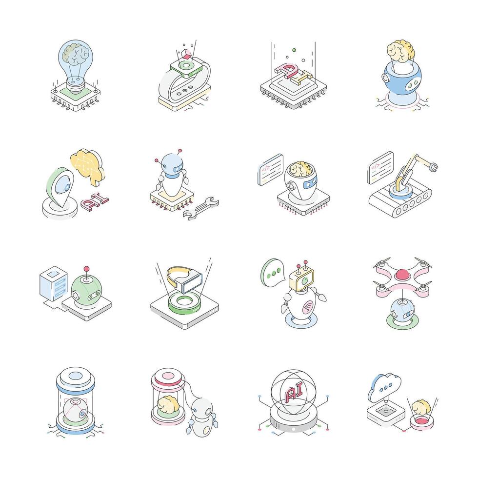 Latest Set of Artificial Intelligence Isometric Icons vector