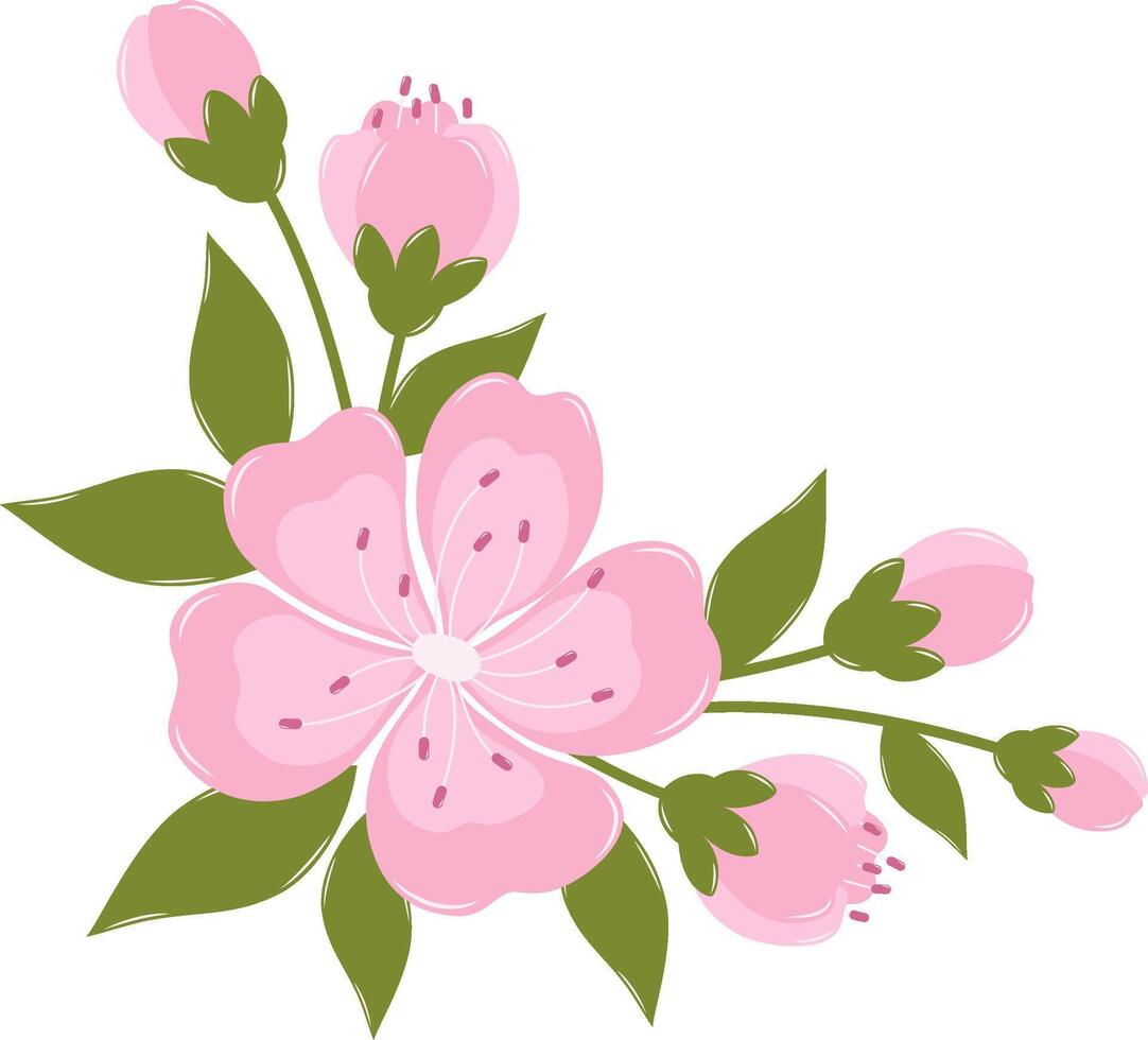 Cherry Blossom Flower Border. Flat and Simple Pink Sakura. vector