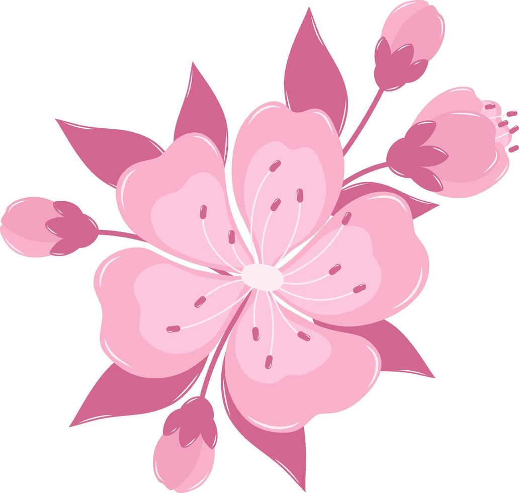 Cherry Blossom Flower Simple Bouquet Flat and Simple Pink Sakura. vector