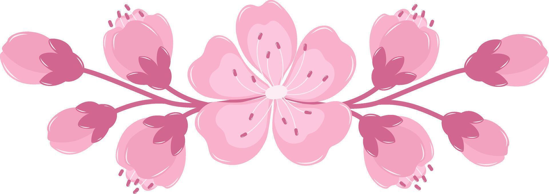 Cherry Blossom Flower Border Frame. Flat and Simple Pink Sakura. vector