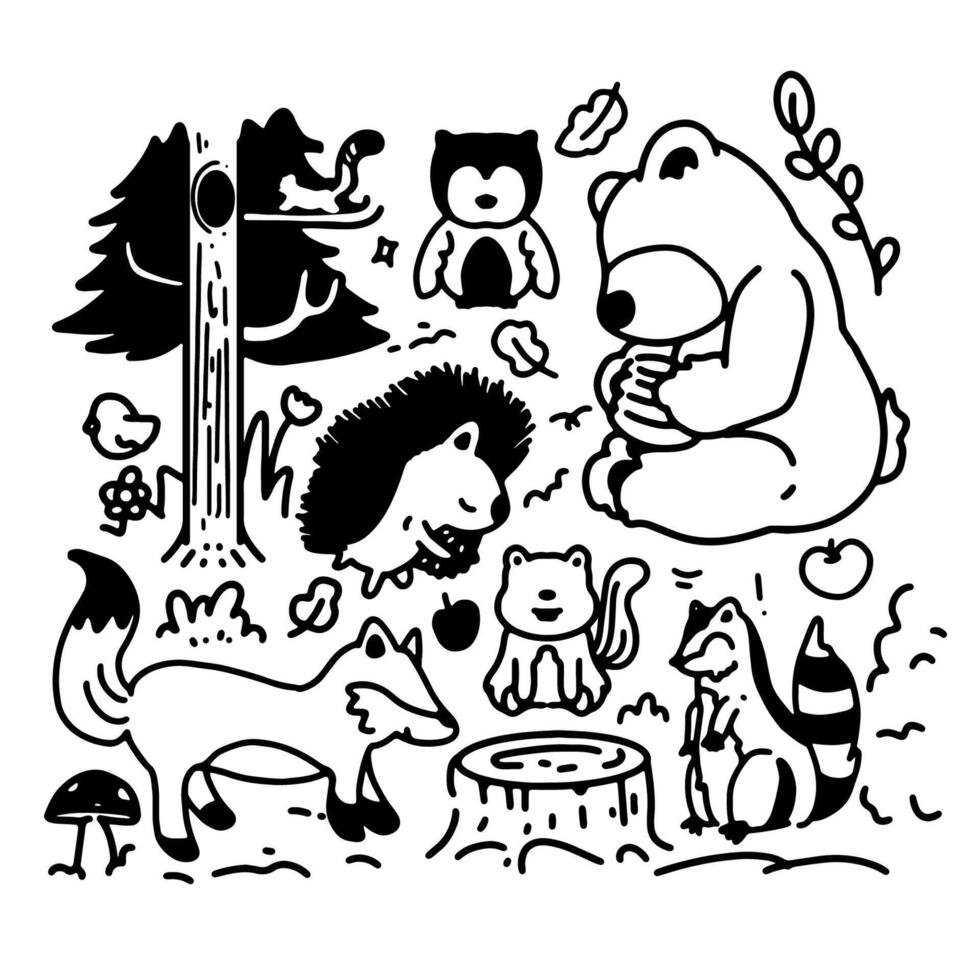 Wild Animal Doodle Set vector