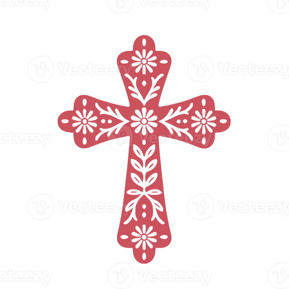 A decorative cross adorned with floral patterns cutouts png