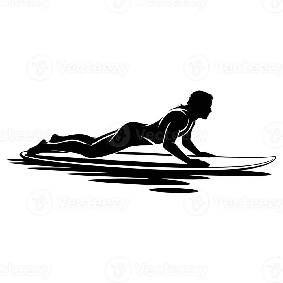 A silhouette of a person lying on a surfboard captures the essence of surfing and preparation. cutouts png