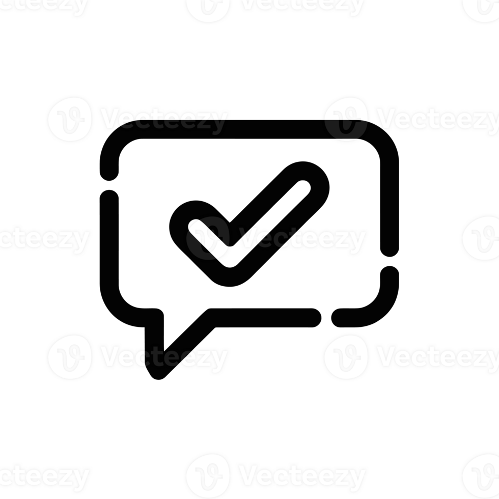 A black check mark appears within a speech bubble, conveying a sense of approval or completion. cutouts png