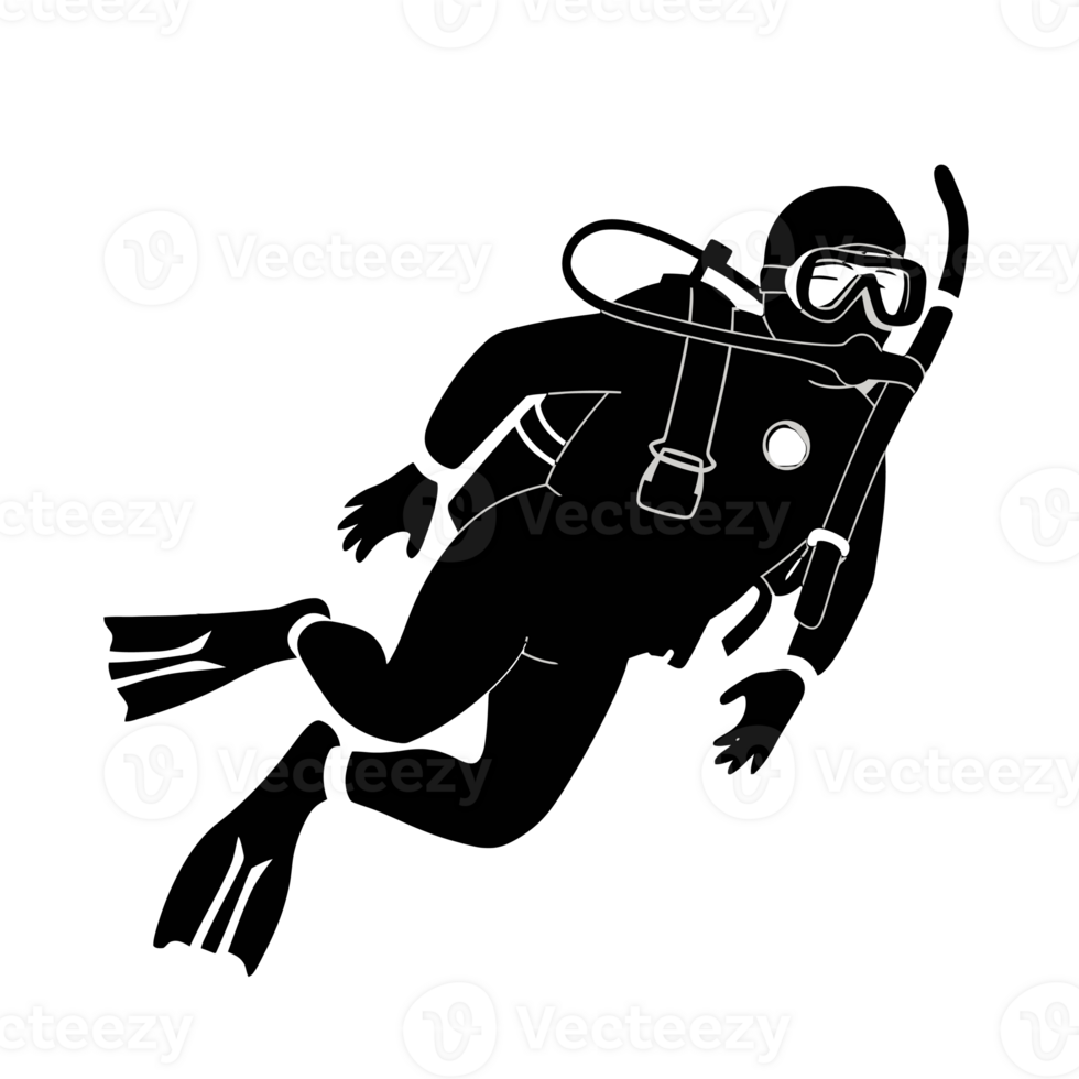 A silhouette of a scuba diver is positioned cutouts png