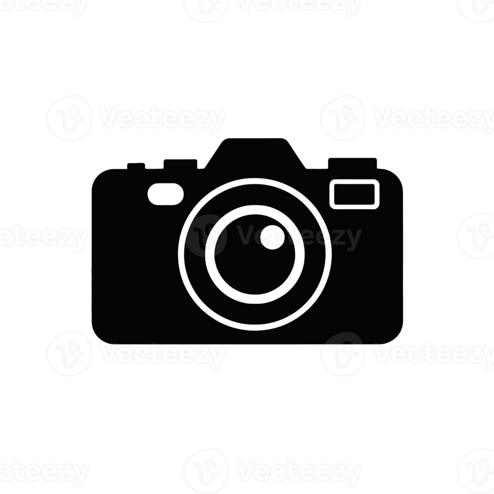 A black silhouette of a camera, showcasing the basic elements such as the lens and viewfinder. cutouts png