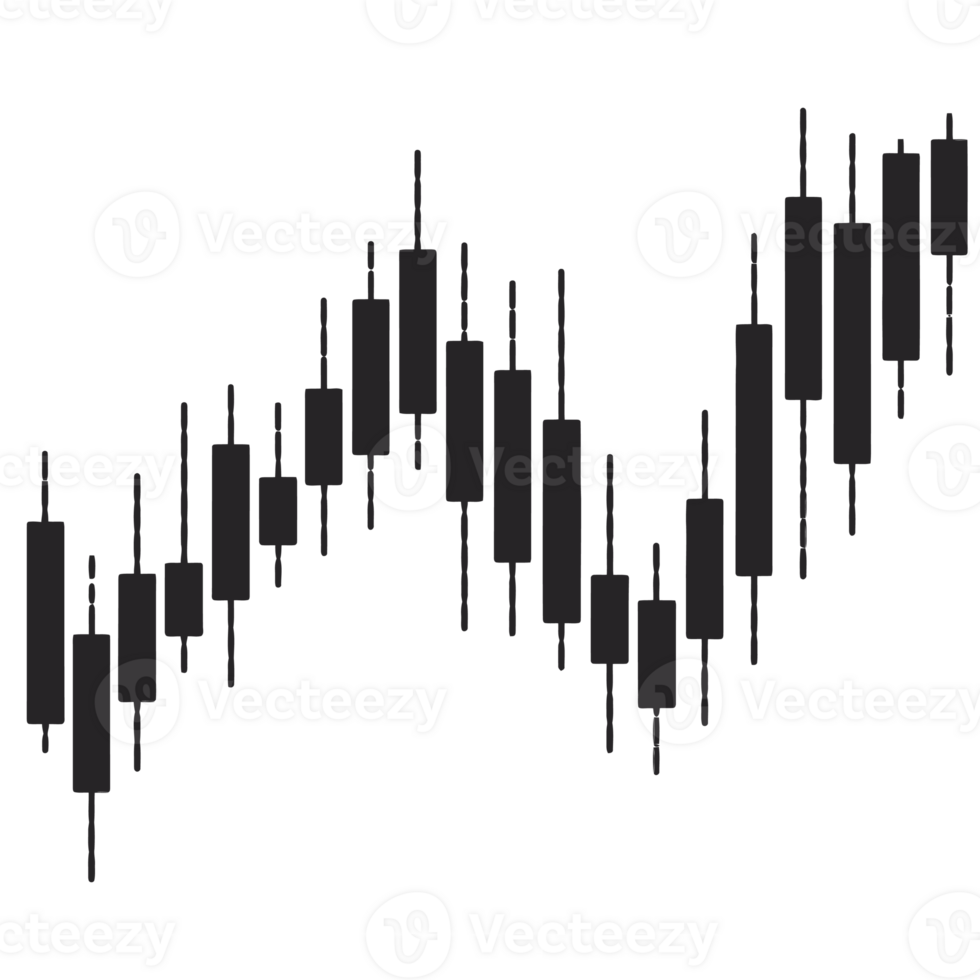 A series of black candlesticks form a wavy pattern, commonly used in financial charts to represent price movements over time. cutouts png