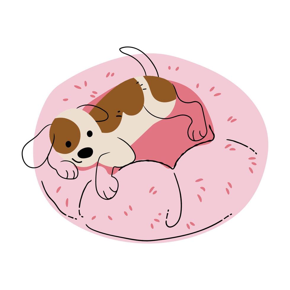 Dog sleep on bed element design on white background illustration for cliparts, sticker, print, pet shop. vector