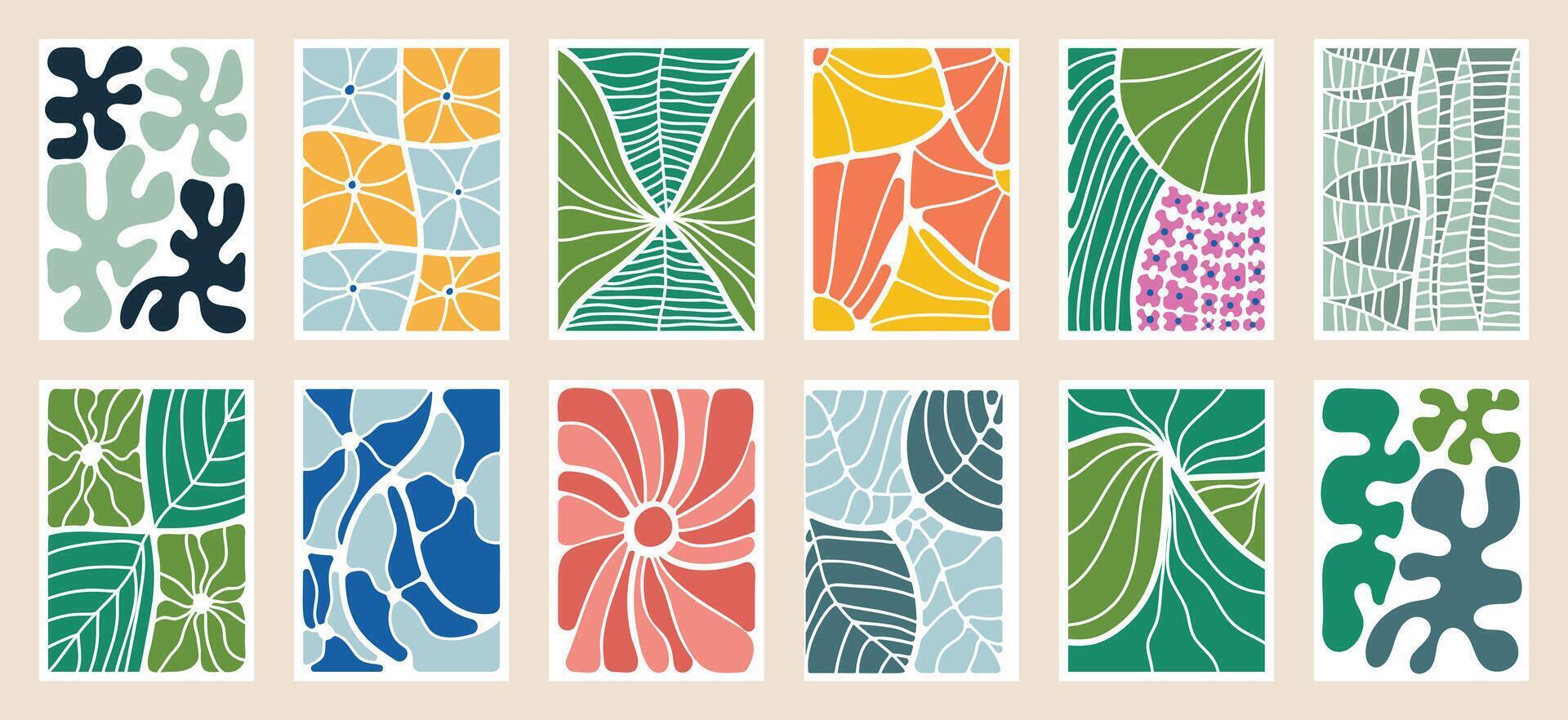 Botanical background art set. Flower and leaves shape doodle art vector