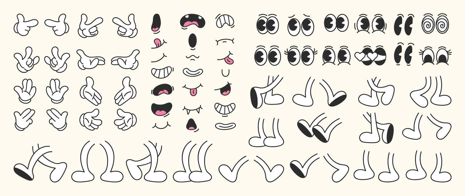 Set of character element groovy hippie illustration for decorative, sticker. vector