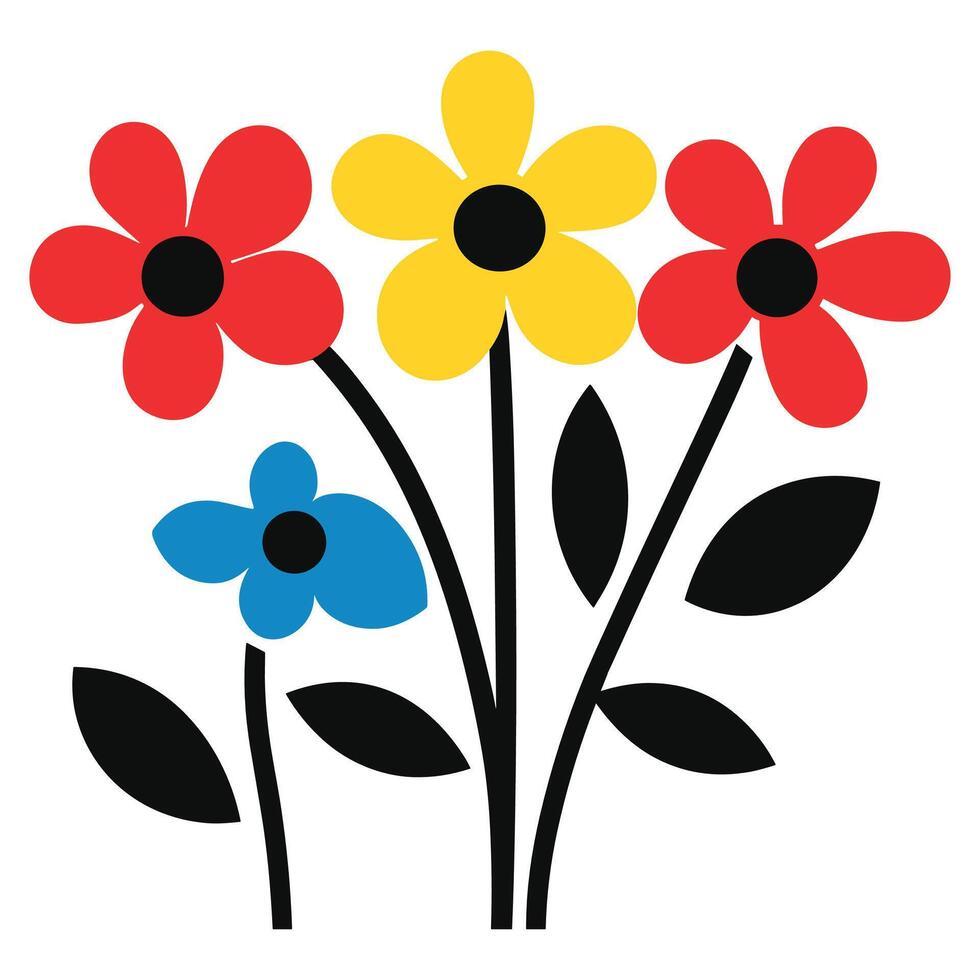 Bright Flower Bouquet, Whimsical Illustration of Colorful Blooms vector