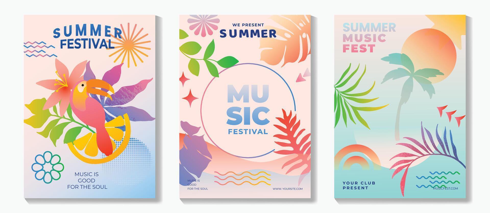 Summer party music poster background set. vector